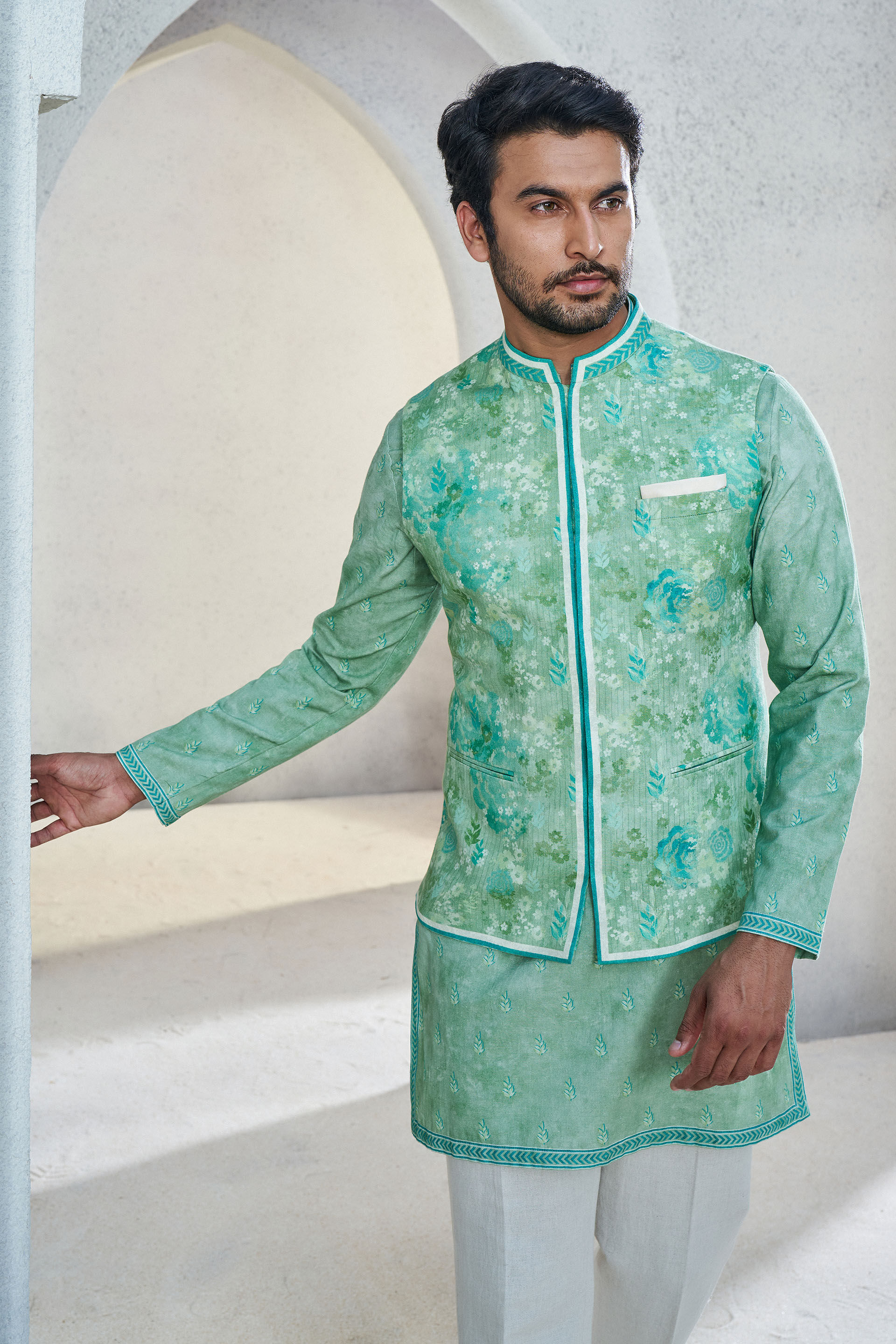 Anay Nehru Jacket - Sage Green, Sage Green, image 4